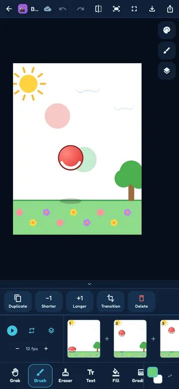 A bouncing ball, frame by frame, with onion skin