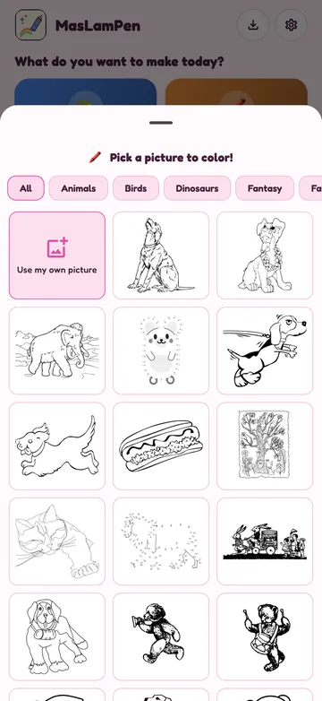 Choosing a coloring page